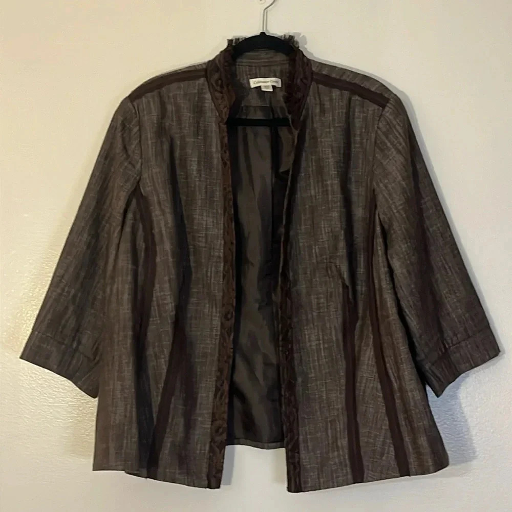 Coldwater Creek | Brown jacket/blazer with lace trim Women’s size 24 linen look